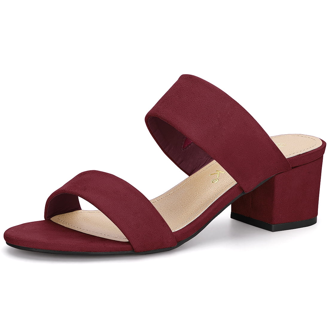 DARING DIVA Stylish Women's Block Heel Dual Straps Slide Sandals 9 Burgundy