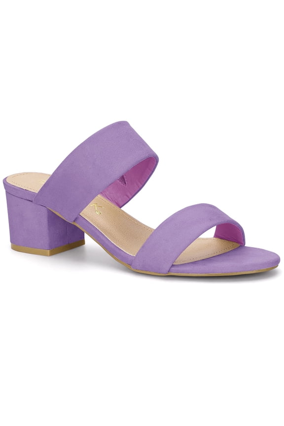 Stylish Women's Block Heel Dual Straps Slide Sandals 9 Purple