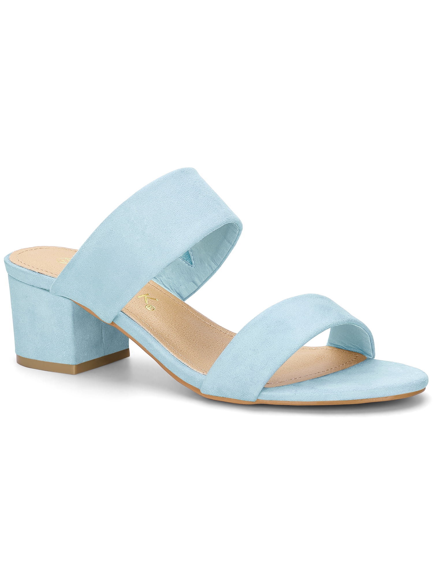 DARING DIVA Stylish Women's Block Heel Dual Straps Slide Sandals 9 Sky Blue