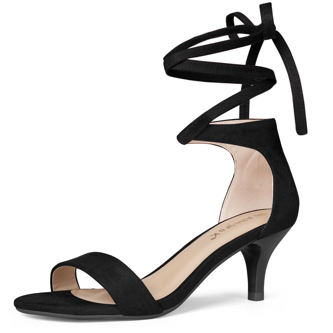 DARING DIVA Women's Casual Stylish Lace Up Black Sandals with Kitten Heel Black 7.5