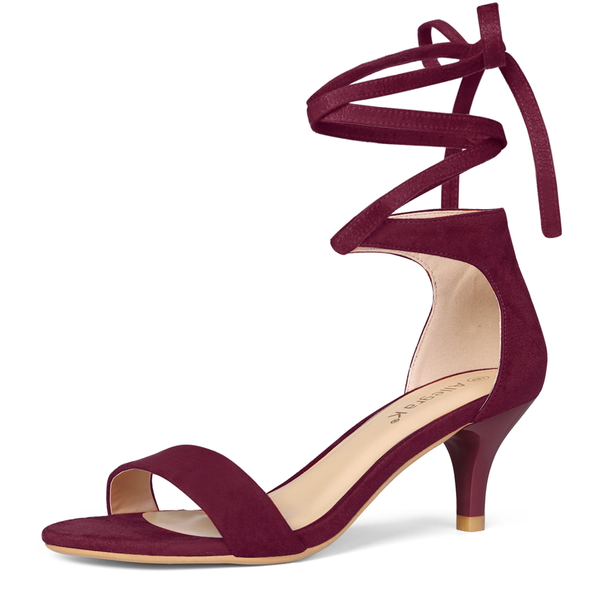 DARING DIVA Women's Casual Stylish Lace Up Black Sandals with Kitten Heel Burgundy 10