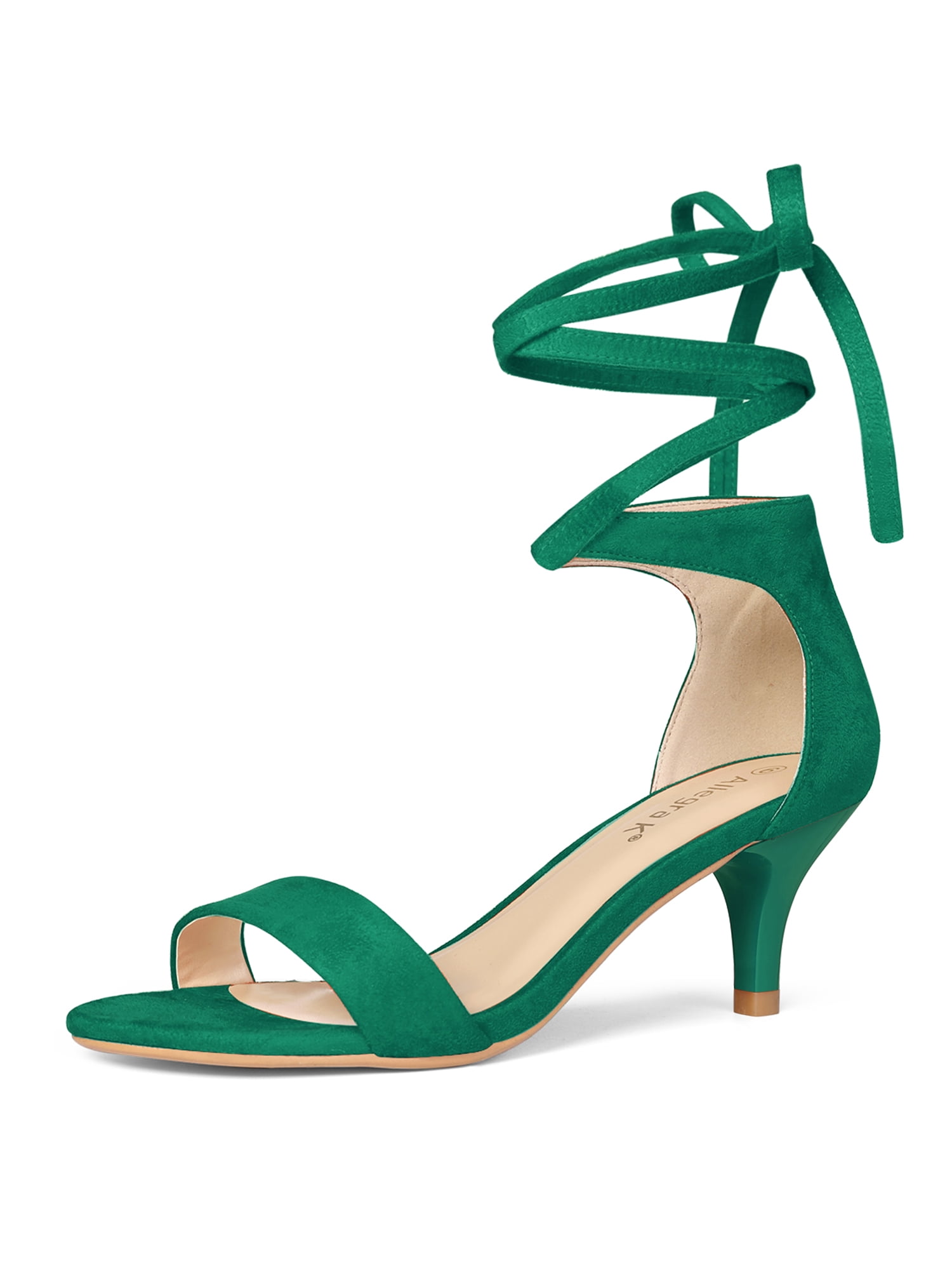 DARING DIVA Women's Casual Stylish Lace Up Black Sandals with Kitten Heel Candy Green 8.5
