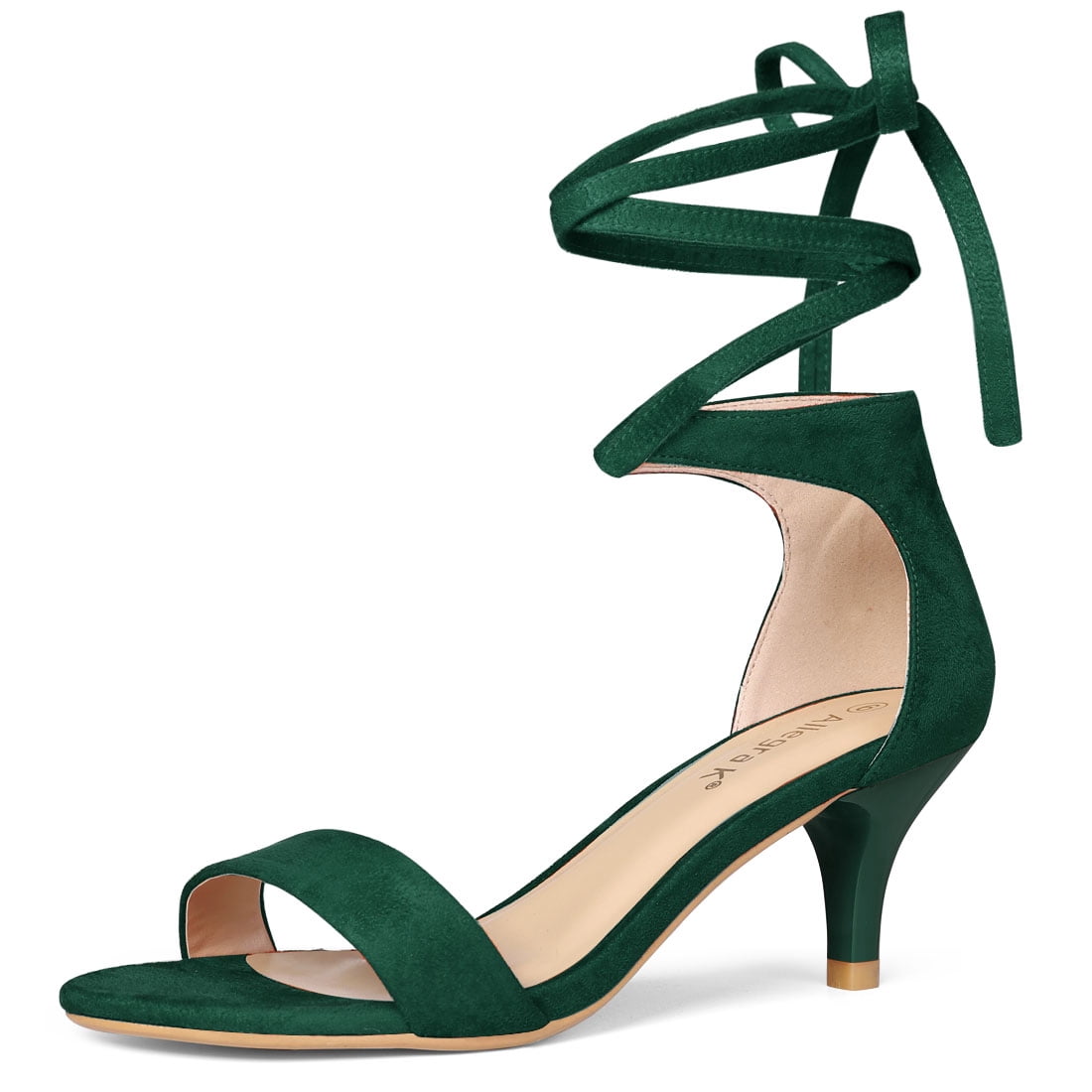DARING DIVA Women's Casual Stylish Lace Up Black Sandals with Kitten Heel Green 10