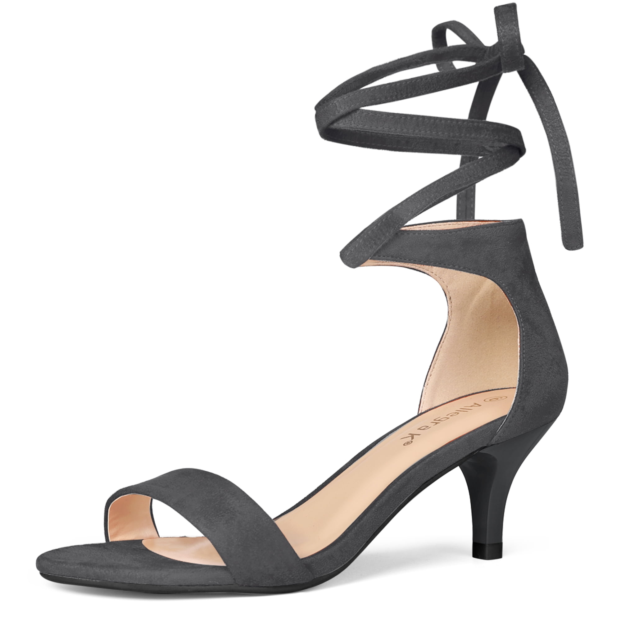 DARING DIVA Women's Casual Stylish Lace Up Black Sandals with Kitten Heel Grey 8.5