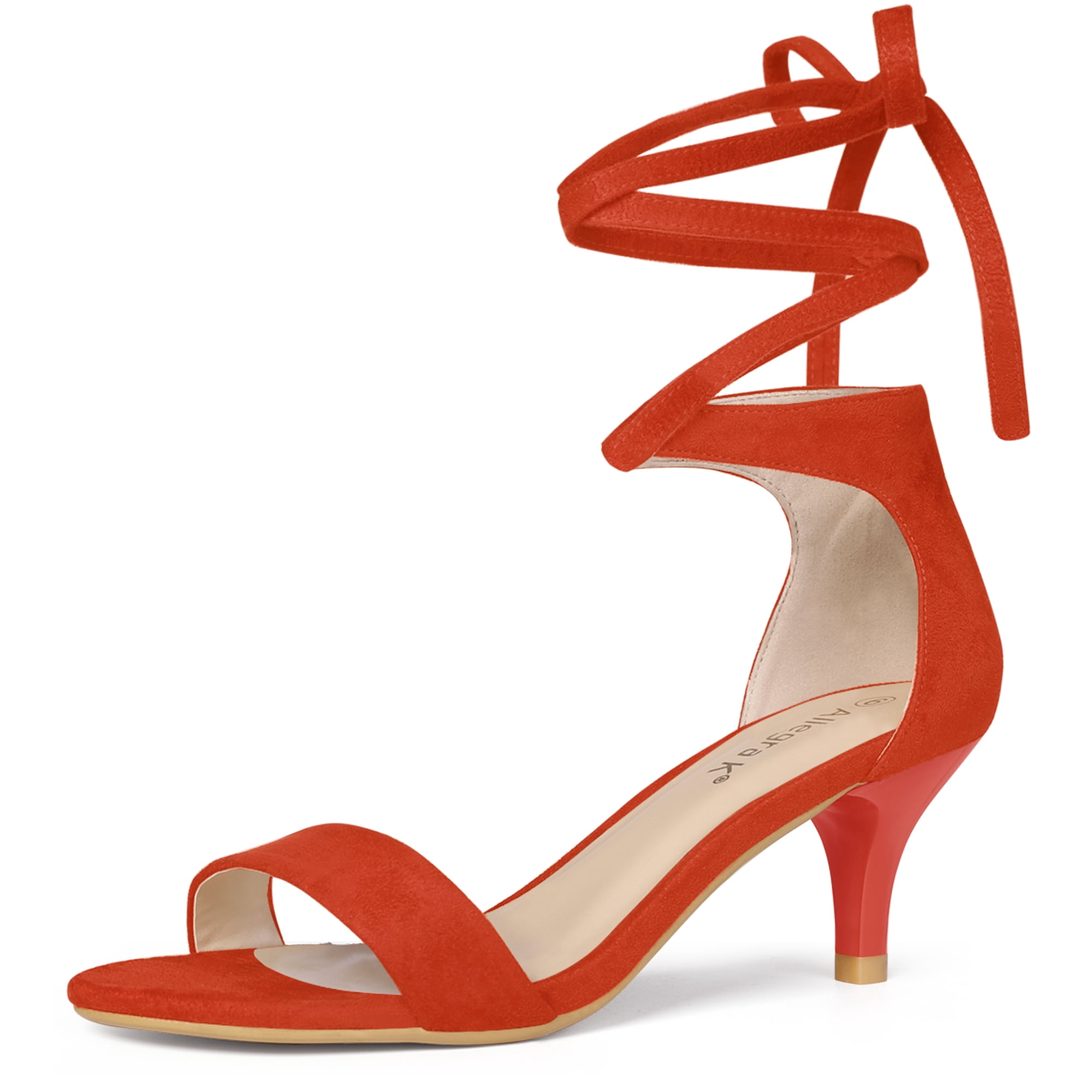 DARING DIVA Women's Casual Stylish Lace Up Black Sandals with Kitten Heel Orange 7.5