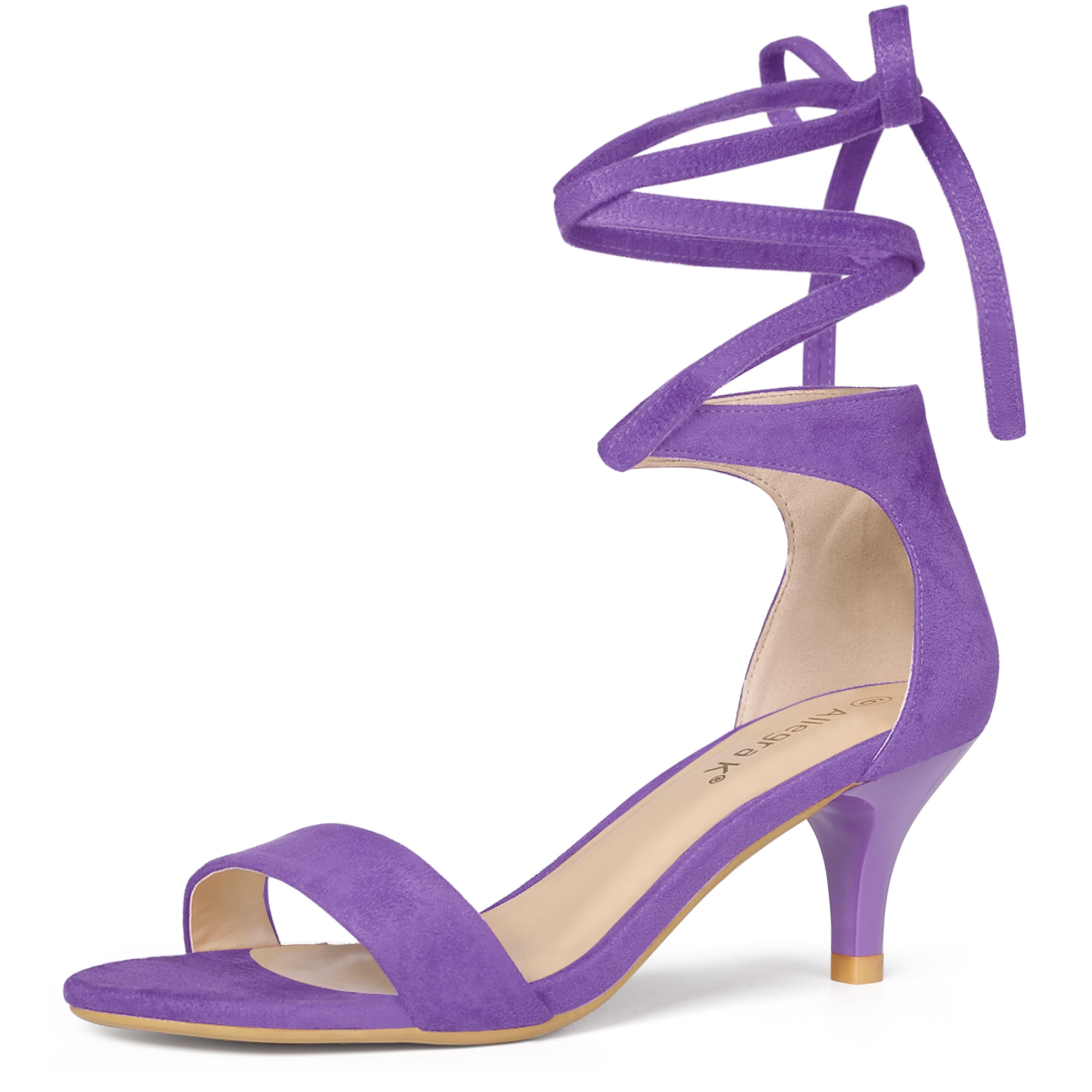 DARING DIVA Women's Casual Stylish Lace Up Black Sandals with Kitten Heel Purple 7.5