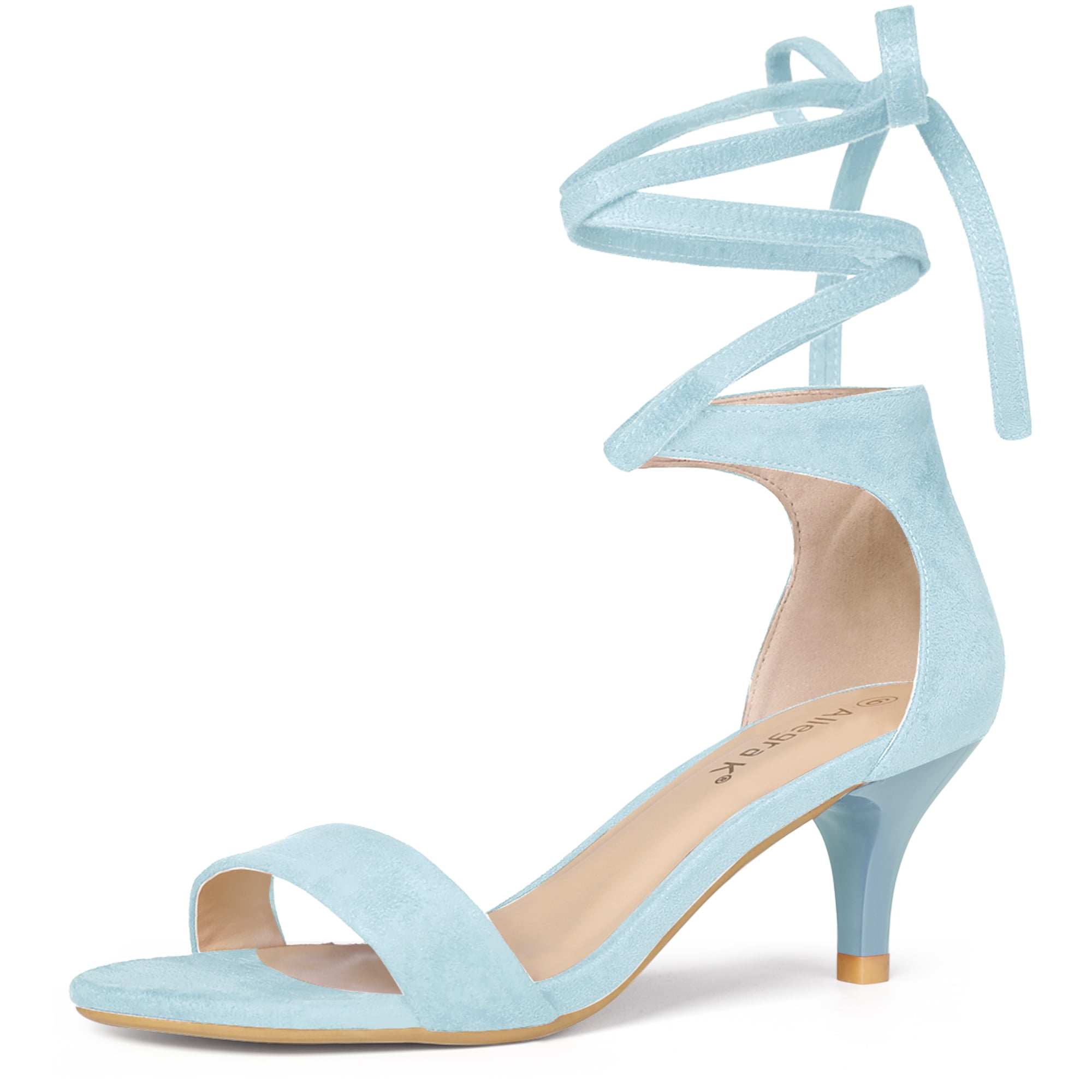 DARING DIVA Women's Casual Stylish Lace Up Black Sandals with Kitten Heel Sky Blue 7