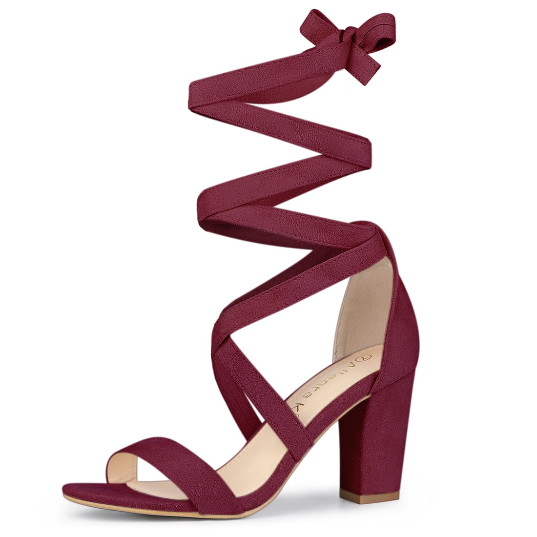 DARING DIVA Stylish Women's Lace Up Block Heels Sandals Burgundy 8