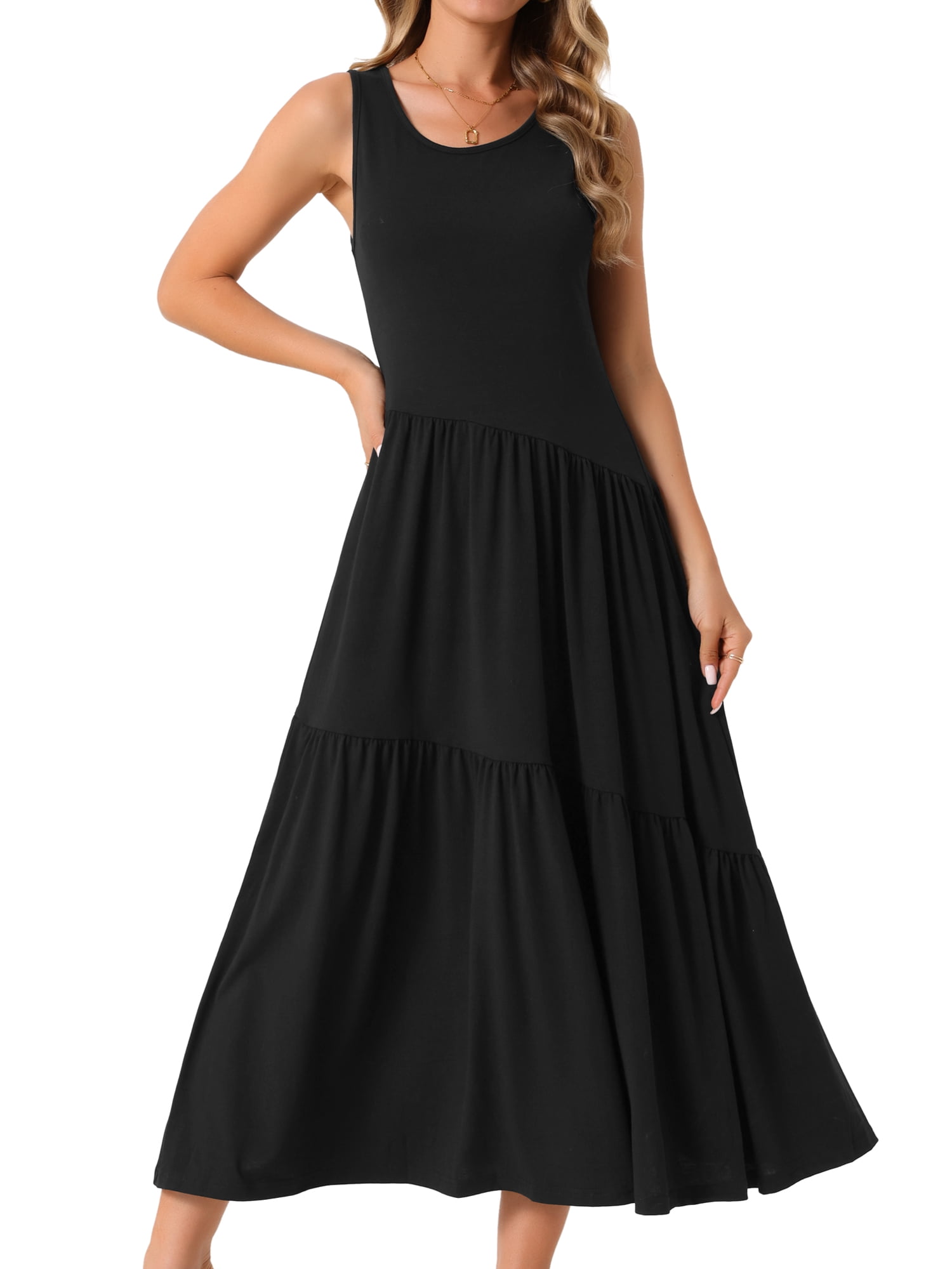 DARING DIVA Summer Casual Sleeveless Crewneck Maxi Dress S Black