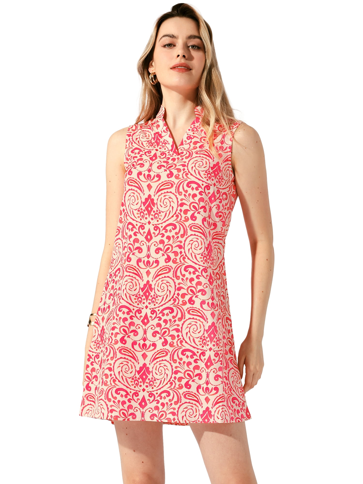 DARING DIVA Summer Retro Floral Print V Neck A Line Short Dress XL Pink