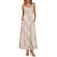 thumbnail image 1 of DARING DIVA Summer Spaghetti Strap Beach Printed Maxi Dress L Khaki, 1 of 6