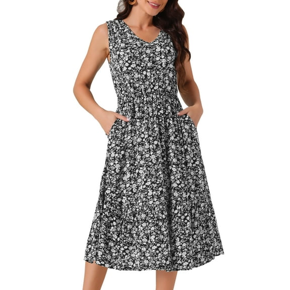 DARING DIVA Summer V Neck Sleeveless Flowy Midi Dress L Black