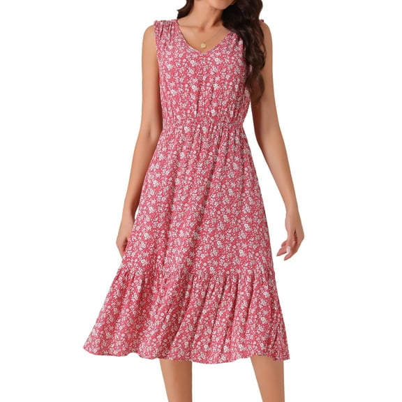 DARING DIVA Summer V Neck Sleeveless Flowy Midi Dress L Red