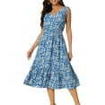 thumbnail image 1 of DARING DIVA Summer V Neck Sleeveless Flowy Midi Dress M Blue, 1 of 7