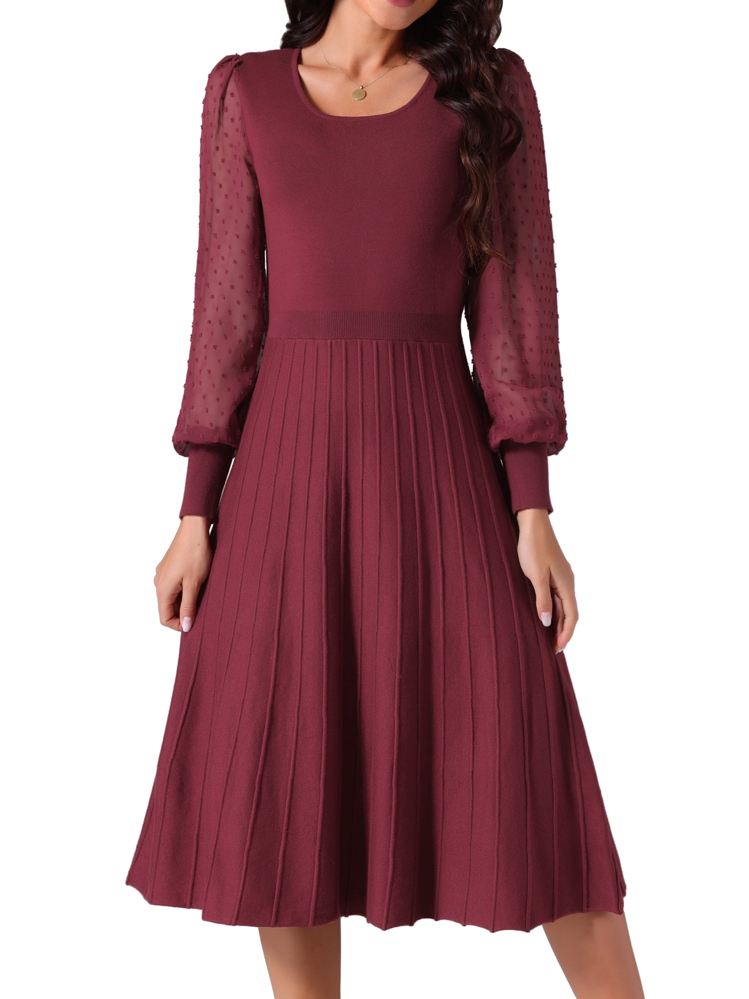 DARING DIVA Sweater Dress Ribbed Knit Midi Pleated Outfit XL Wine Red