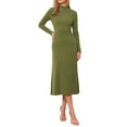 thumbnail image 1 of DARING DIVA Sweater Turtleneck Long Sleeve Ribbed Knit Maxi Dress XL Avocado Green, 1 of 6