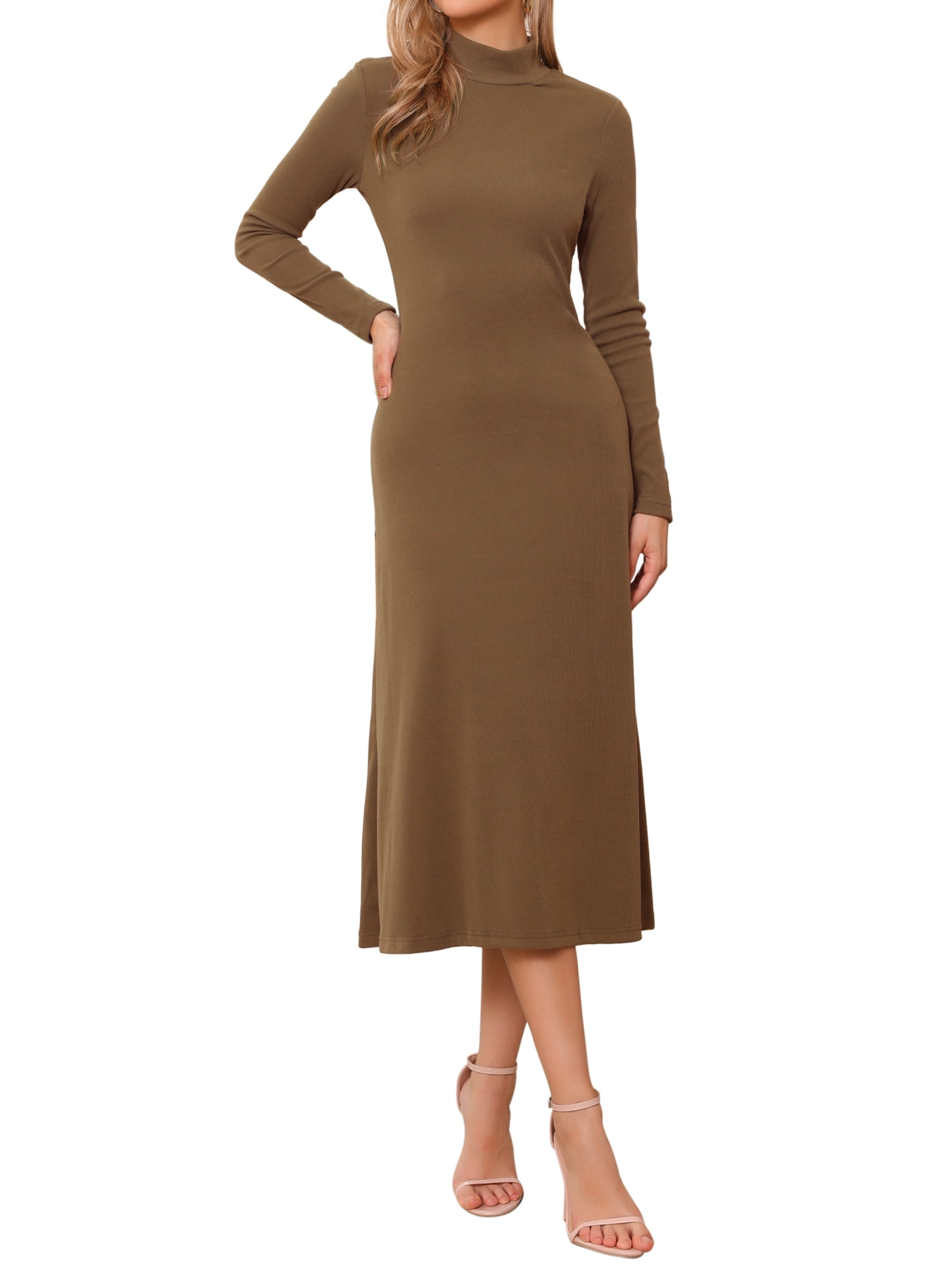 DARING DIVA Sweater Turtleneck Long Sleeve Ribbed Knit Maxi Dress XS Dark Brown