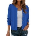 thumbnail image 1 of DARING DIVA Sweaters Collarless Button Up Dressy Chunky Knit Cardigan XS Royal Blue, 1 of 7