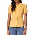 thumbnail image 1 of DARING DIVA Sweet Peter Pan Collar Button Down Blouses XS Yellow 2, 1 of 6