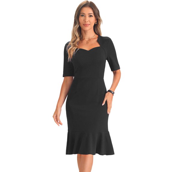 DARING DIVA Sweetheart Neck Cocktail Fishtail Bodycon Midi Dress S Black