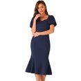 thumbnail image 1 of DARING DIVA Sweetheart Neck Puff Mermaid Midi Dress L Dark Blue, 1 of 6