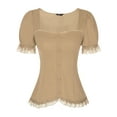 thumbnail image 1 of DARING DIVA Sweetheart Neck Puff Sleeve Lace-up Blouse M Khaki, 1 of 7