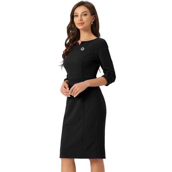 DARING DIVA Sweetheart Neck Slim Fit Work Midi Dress L Black