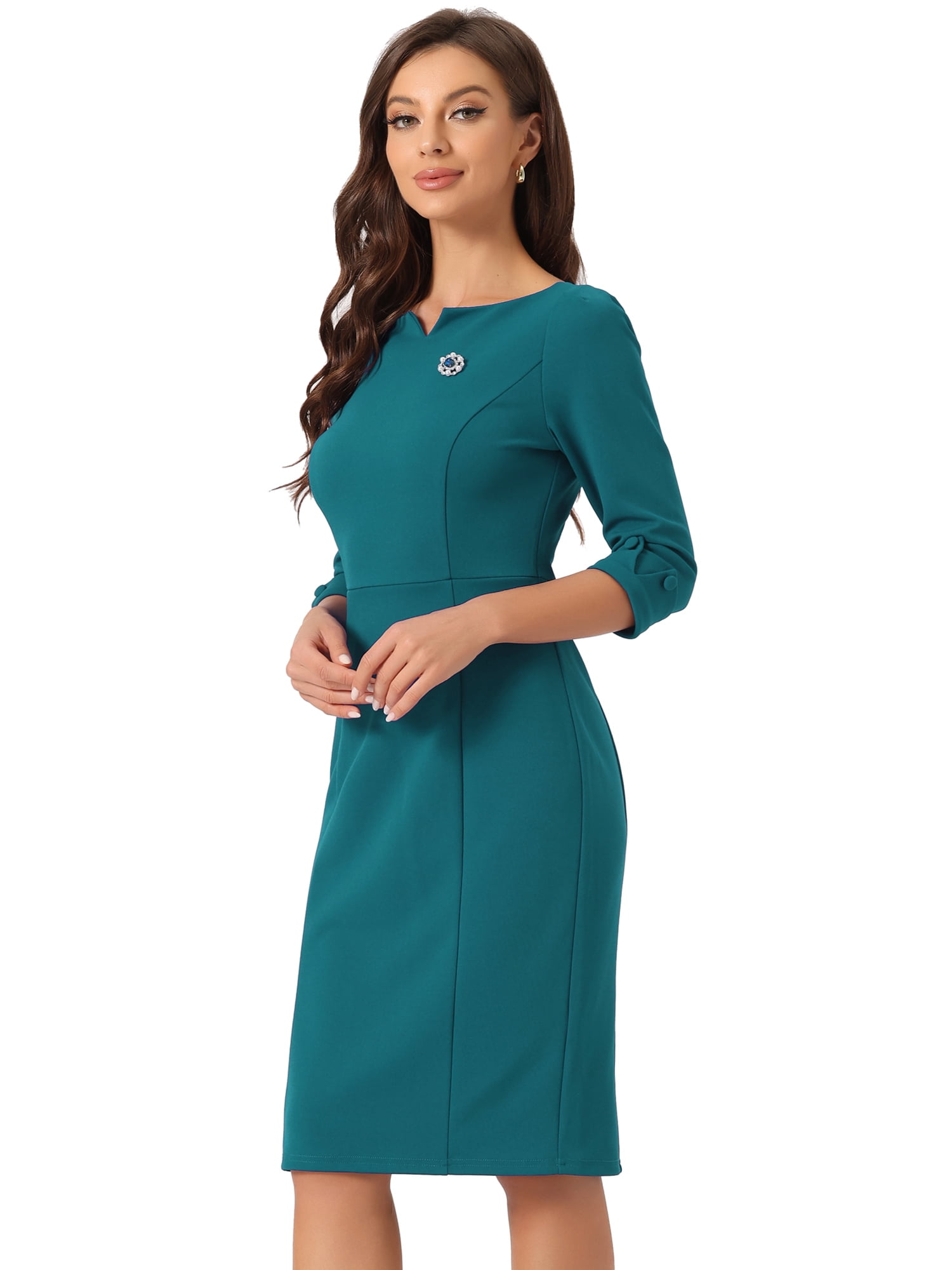 DARING DIVA Sweetheart Neck Slim Fit Work Midi Dress XL Peacock Green
