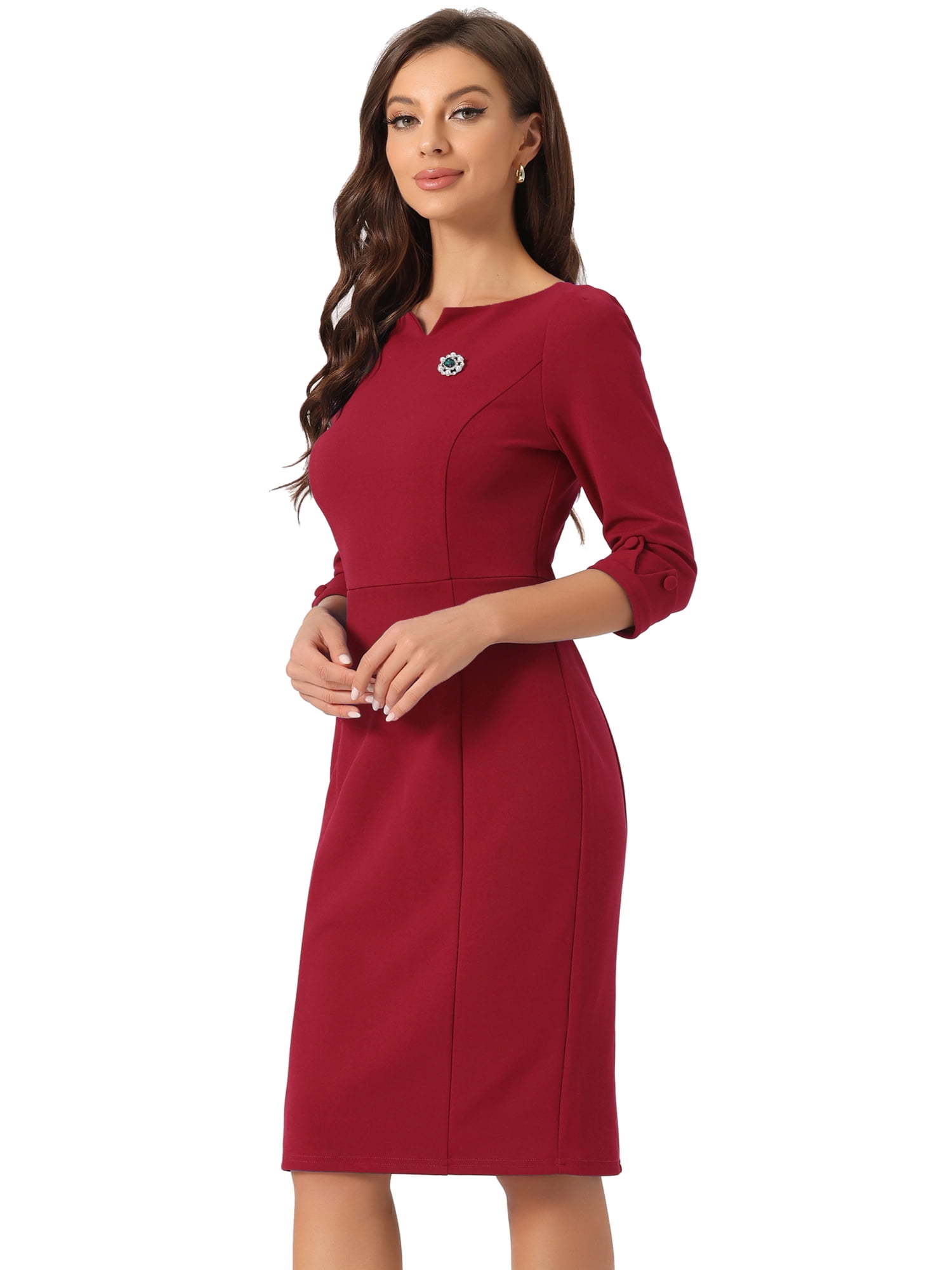 DARING DIVA Sweetheart Neck Slim Fit Work Midi Dress XS Burgundy