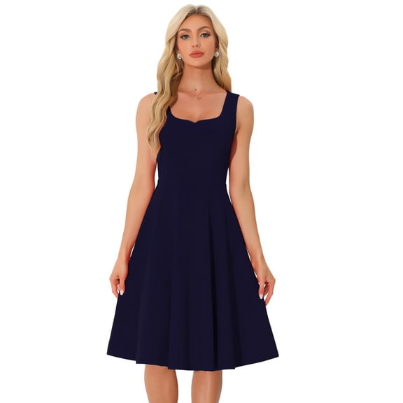 DARING DIVA Sweetheart Neck Swing Sleeveless Dress L Dark Blue