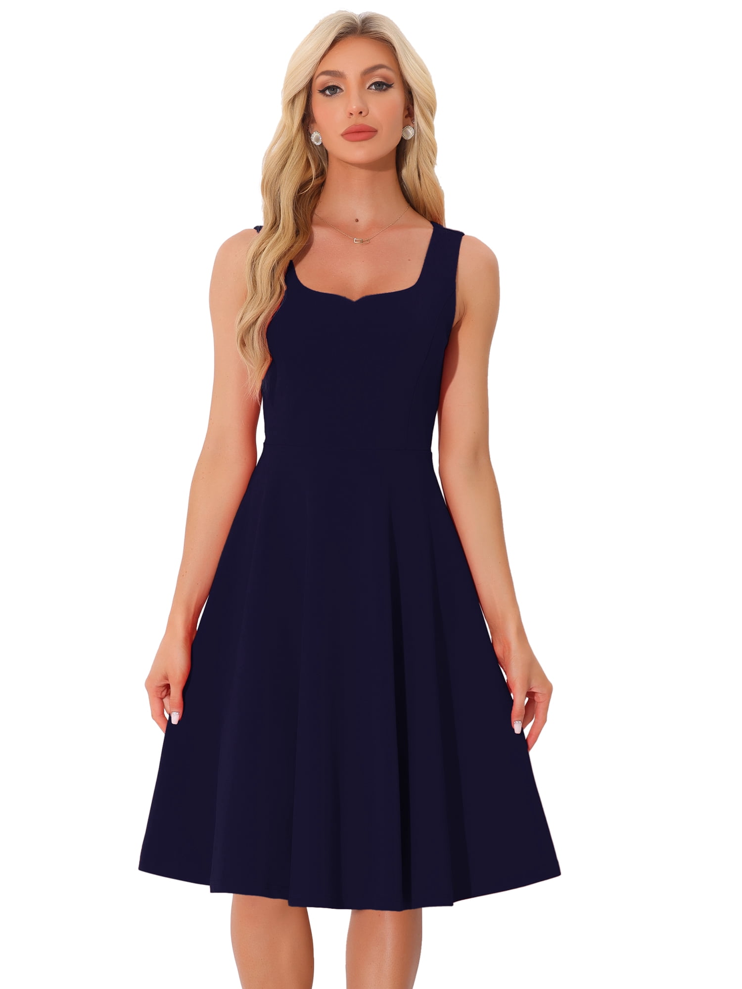 DARING DIVA Sweetheart Neck Swing Sleeveless Dress S Dark Blue