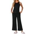 thumbnail image 1 of DARING DIVA Tank Pajama Waffle Knit Wige Leg Pants 2 Piece Lounge Set L Black, 1 of 6
