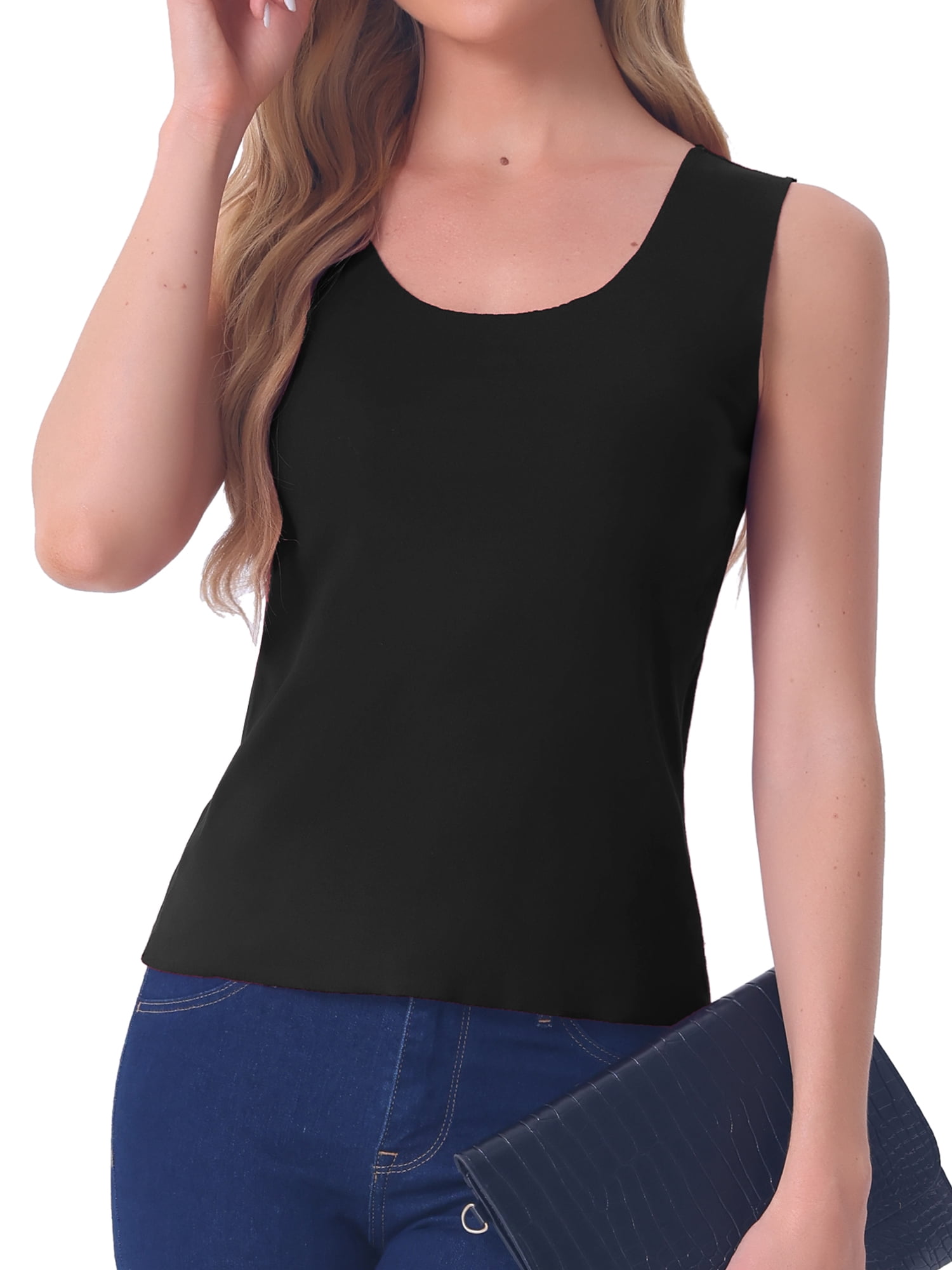 DARING DIVA Women's Tank Top Plush Sleeveless Warm Thick Layer Camisole M Black
