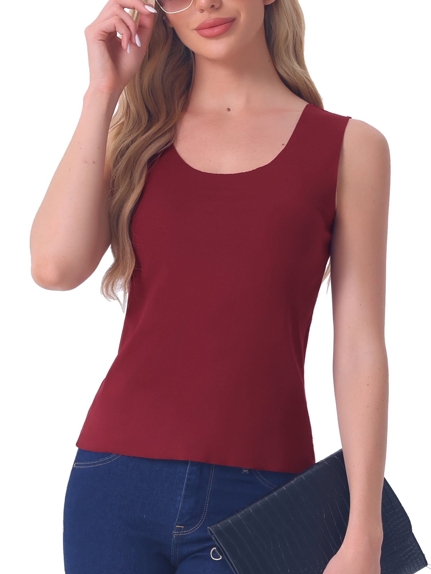 DARING DIVA Women's Tank Top Plush Sleeveless Warm Thick Layer Camisole M Wine Red