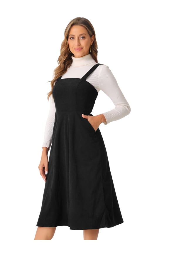 Tank Ribbed Vintage A-Line Casual Midi Dress XS Black