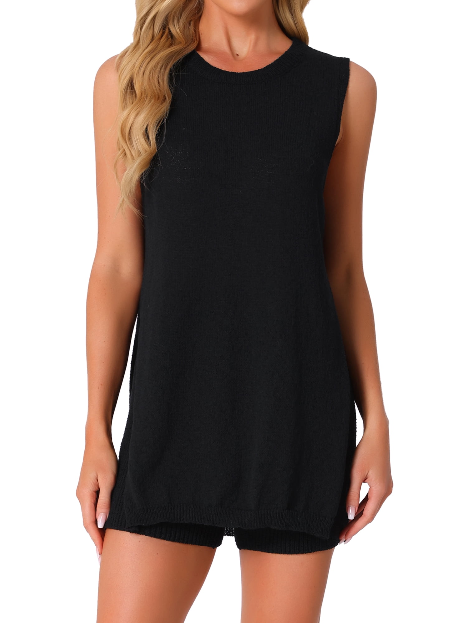 DARING DIVA Tank Top Lounge Set Sleeveless Stretchy Knit 2 Piece Outfits S Black