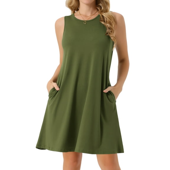 DARING DIVA Tie Dye Tank Dress Sleeveless Pockets Dress S Army Green