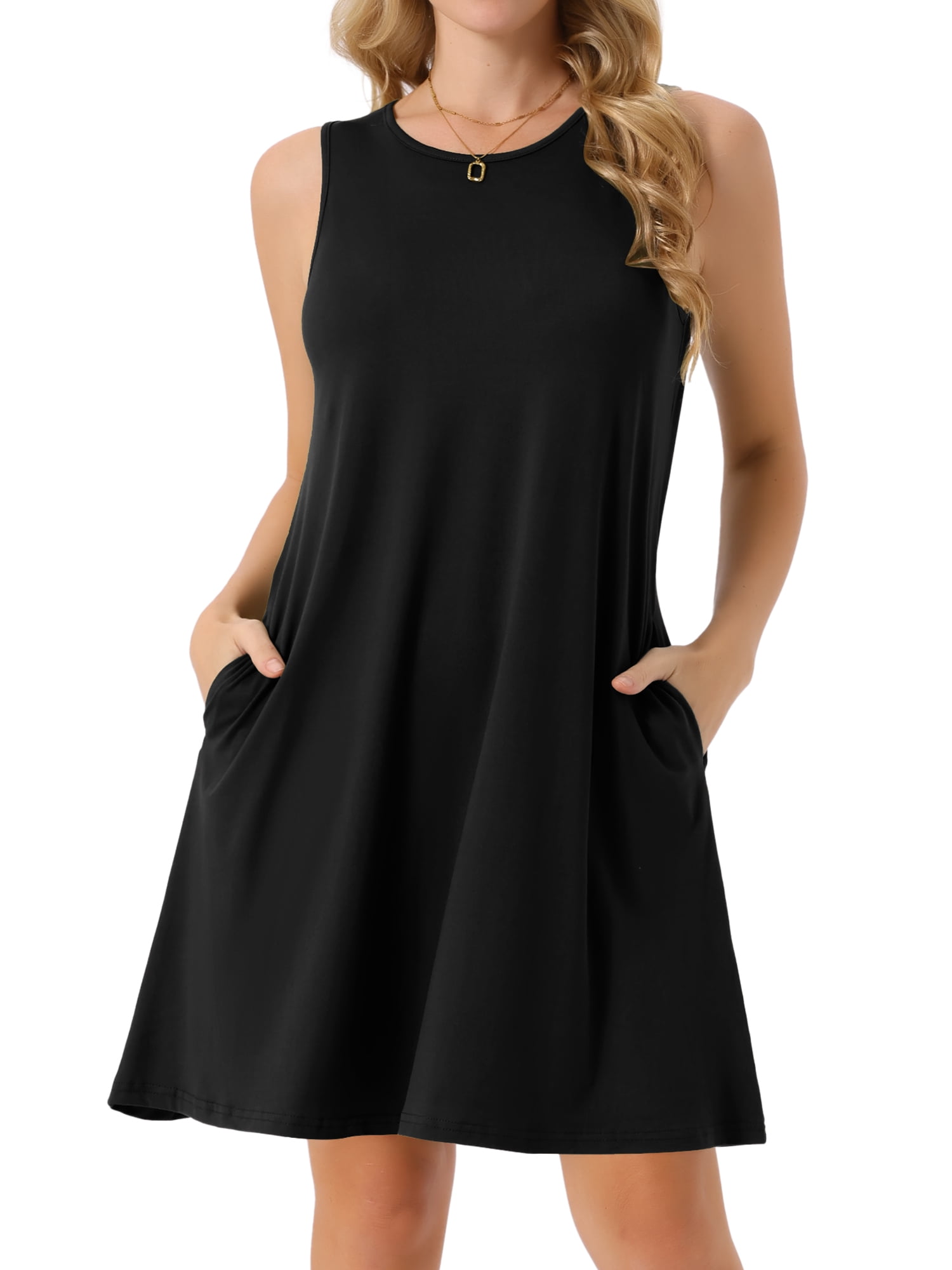 DARING DIVA Tie Dye Tank Dress Sleeveless Pockets Dress S Black