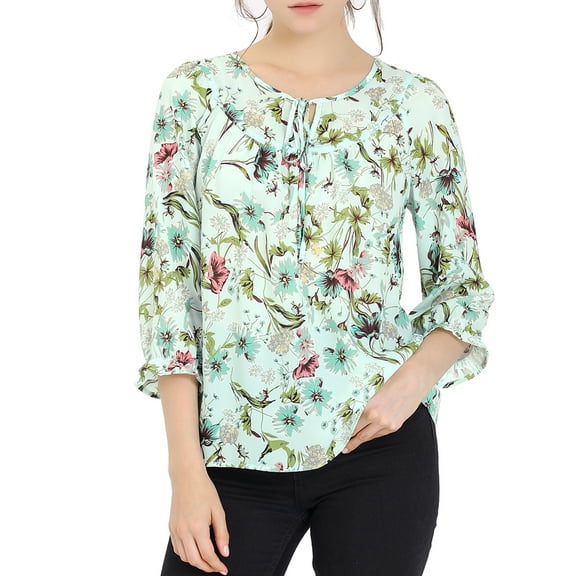 DARING DIVA Tie V Neck Boho Ruffled 3/4 Sleeve Blouse M Green