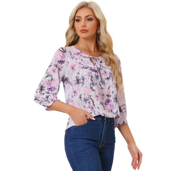 DARING DIVA Tie V Neck Boho Ruffled 3/4 Sleeve Blouse S Dusty Purple