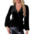 thumbnail image 1 of DARING DIVA Tie Waist Long Sleeve V Neck Blouse M Black, 1 of 6
