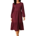 thumbnail image 1 of DARING DIVA Tiered Long Sleeve Round Neck Knit A-Line Midi Dress XL Burgundy, 1 of 6