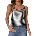 thumbnail image 1 of DARING DIVA Trendy Women's Striped Spaghetti Strap Tank Top XS Black White, 1 of 6