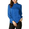 thumbnail image 1 of DARING DIVA Turn Down Collar Puff Sleeve Work Shirt L Royal Blue, 1 of 7