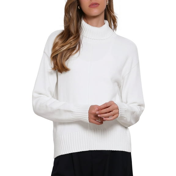DARING DIVA Turtleneck Sweater Long Sleeve Knit Pullover Sweaters M White