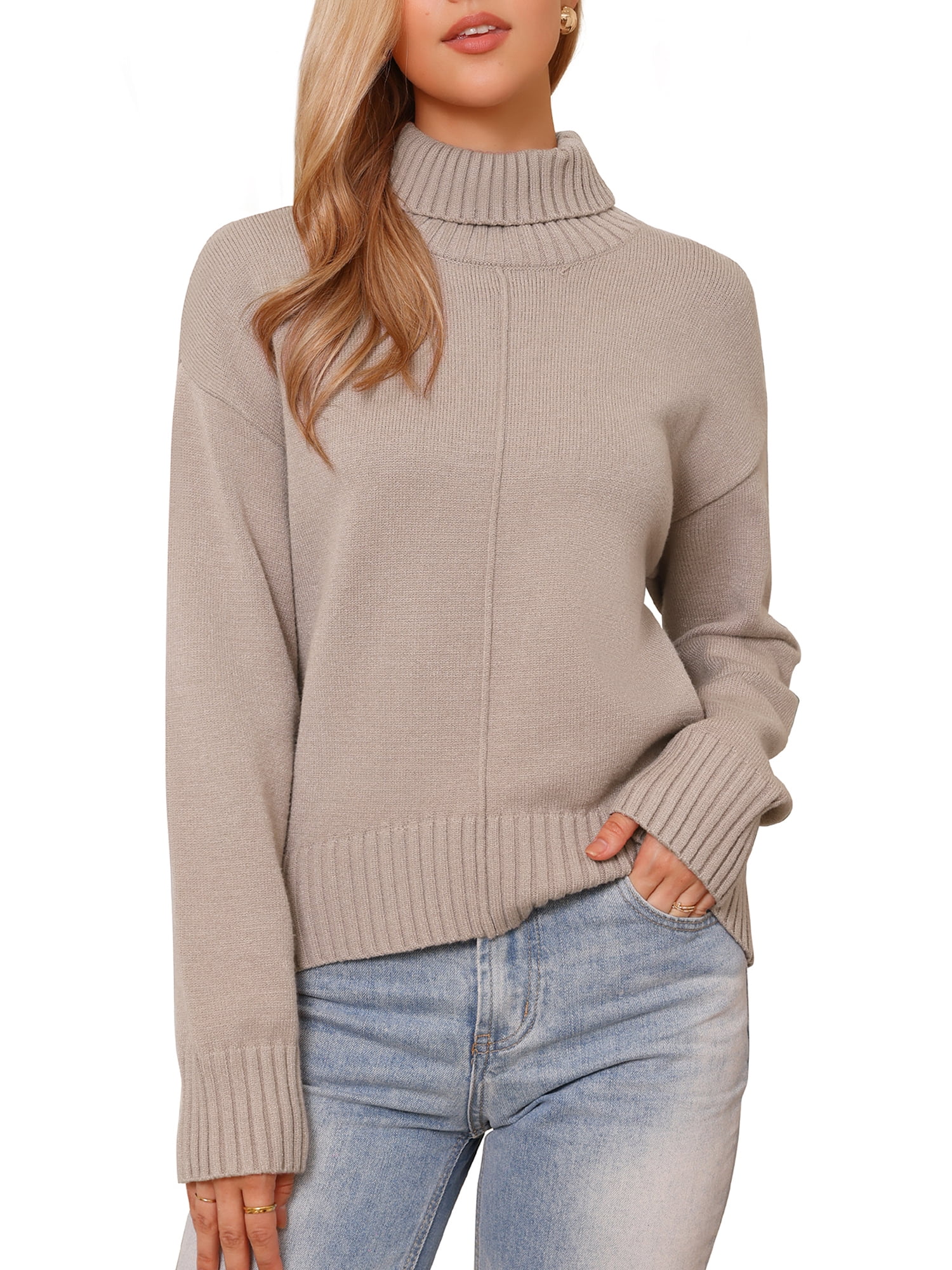 DARING DIVA Turtleneck Sweater Long Sleeve Knit Pullover Sweaters XL Khaki
