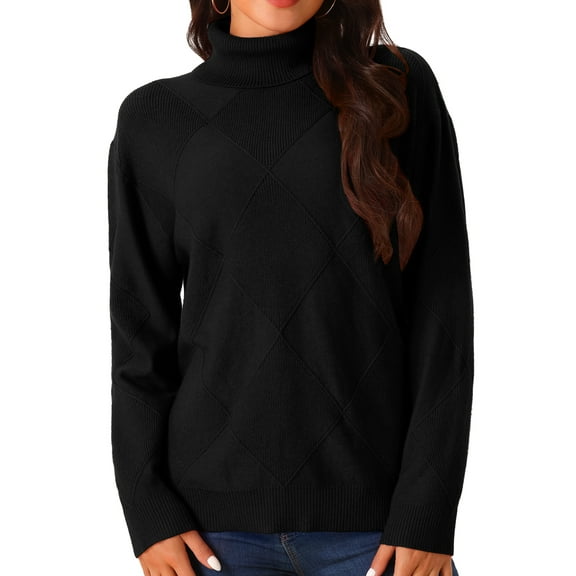 DARING DIVA Turtleneck Sweater Long Sleeve Knitted Pullover Basic L Black