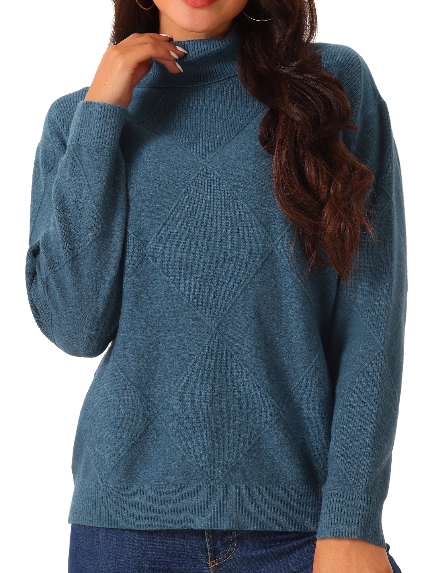 DARING DIVA Turtleneck Sweater Long Sleeve Knitted Pullover Basic S Deep Blue