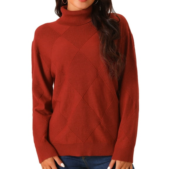 DARING DIVA Turtleneck Sweater Long Sleeve Knitted Pullover Basic S Red