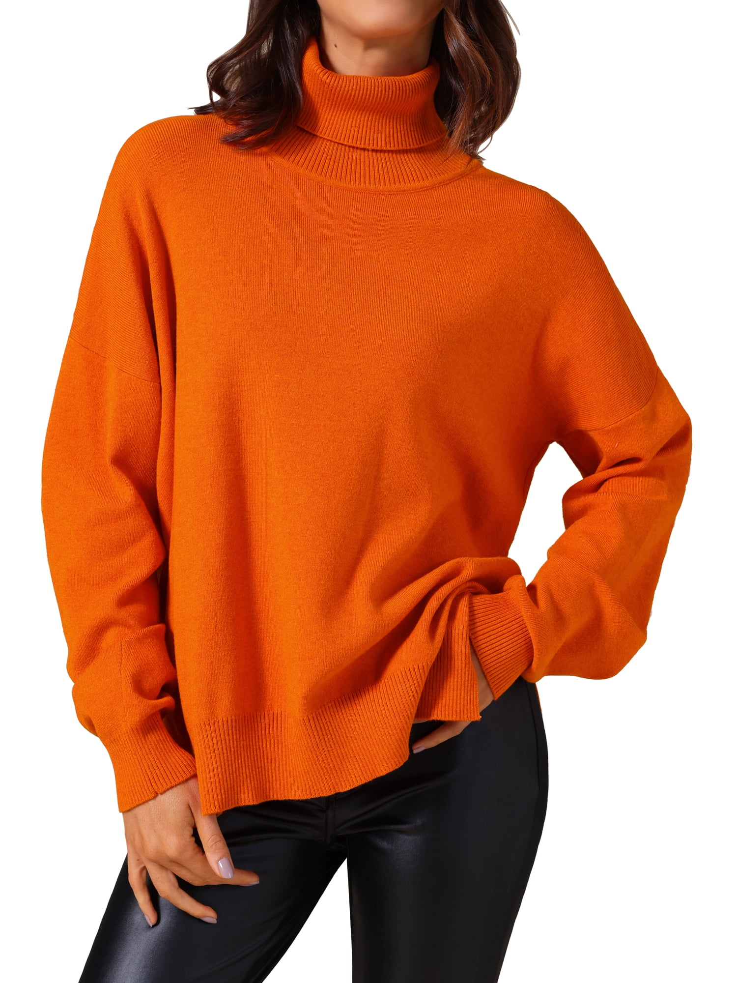 DARING DIVA Turtleneck Sweater Pullover Fall Winter Outfits 2XL Orange